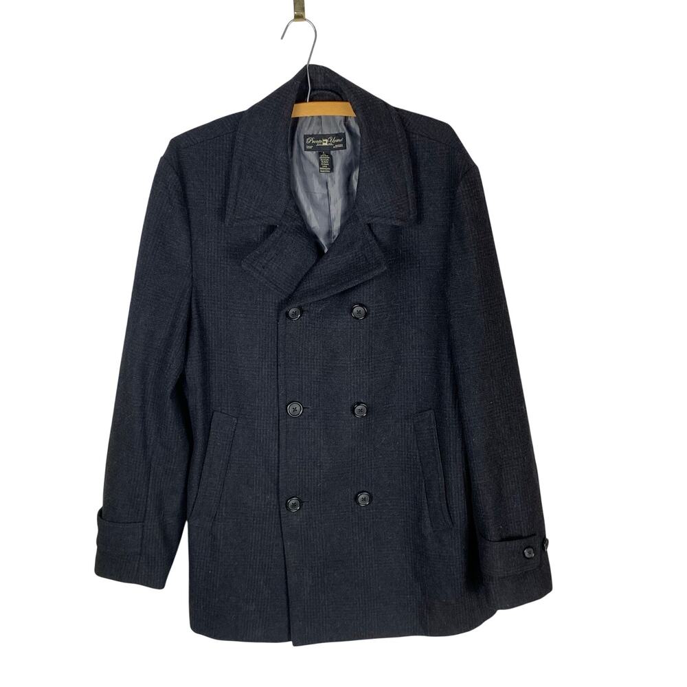 Pronto Uomo Charcoal Plaid Wool Blend Peacoat Size L Dress Coat